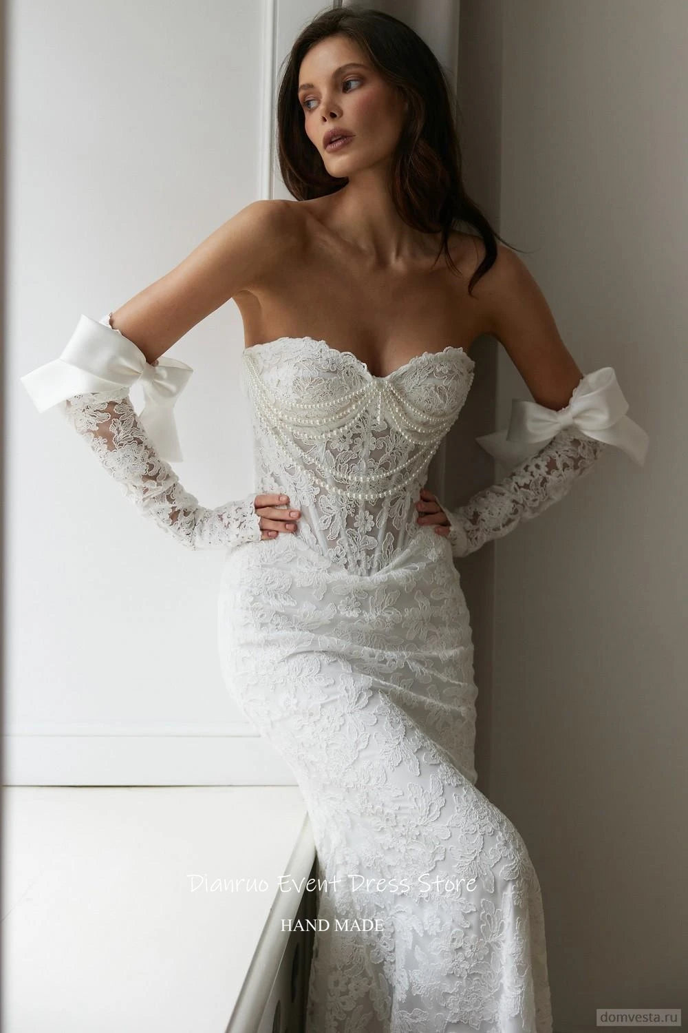 Dianruo Appliques Pearls Wedding Dresses Sweetheart Modern Robe De Mariée 2025 Lace A Line Maxi Vestido De Noiva Customized