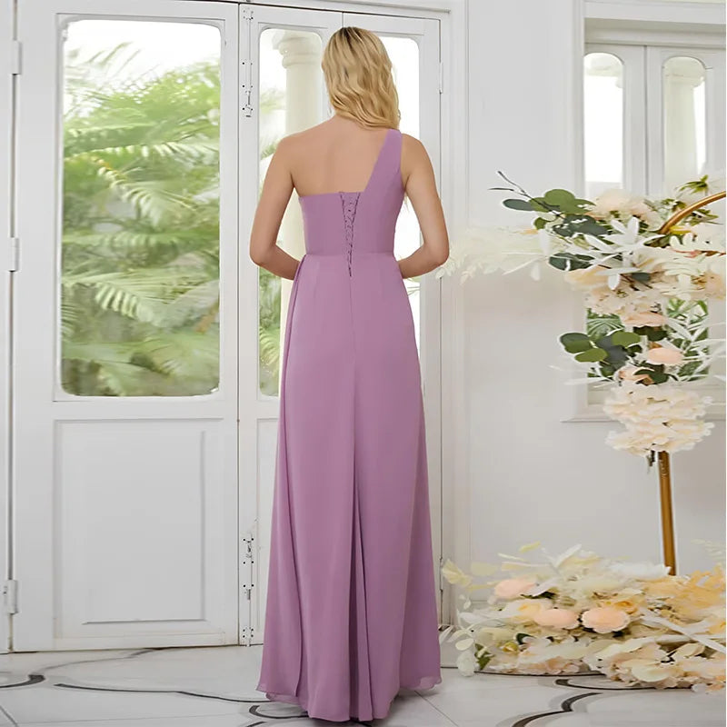 One Shoulder Draped Chiffon Bridesmaid Dress