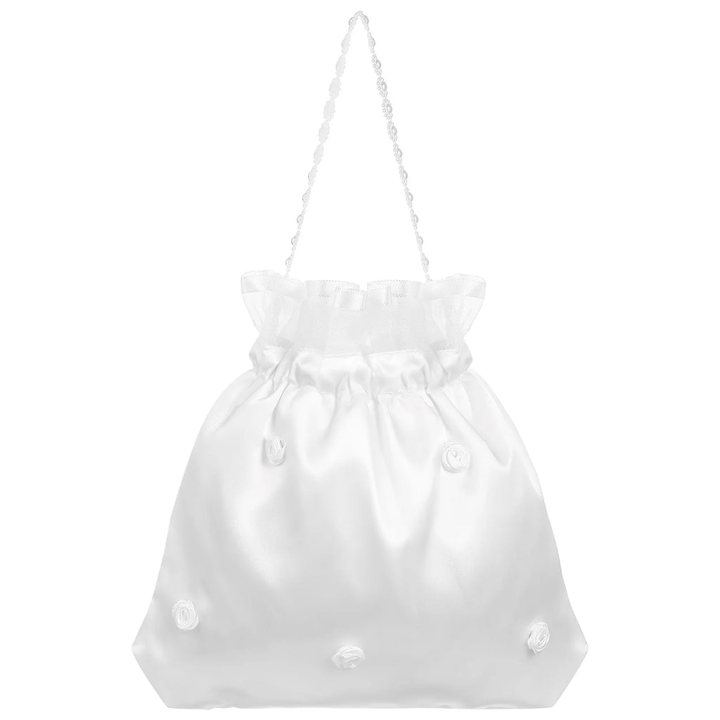 Drawstring Wedding Flower Bag White Satin Bridal Purse Dresses Bride First Communion Handbag Bridesmaid bag Party Handbag