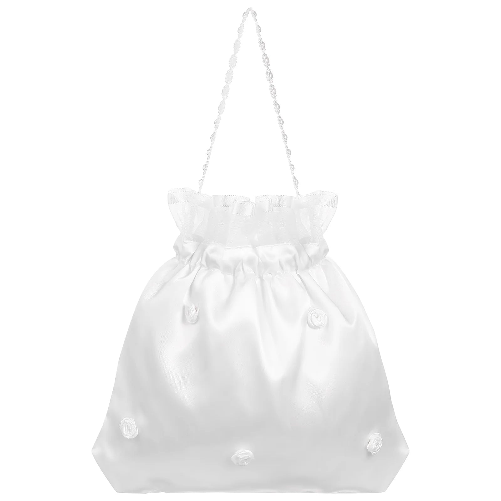 Drawstring Wedding Flower Bag White Satin Bridal Purse Dresses Bride First Communion Handbag Bridesmaid bag Party Handbag
