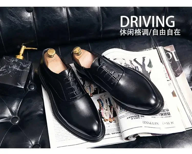 Business Formal Leather Shoes Men's Casual with Suit Low Top Solid Wedding Shoes Color Fashion Oxford Shoes Pointed Office