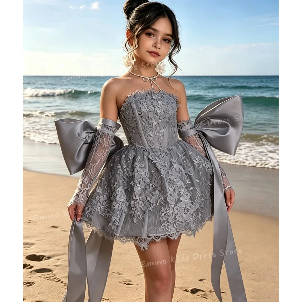Custom Flower Girl Dress White Tulle Wedding Floral Appliqué Multi-layer Sleeveless Suitable for S and Communion