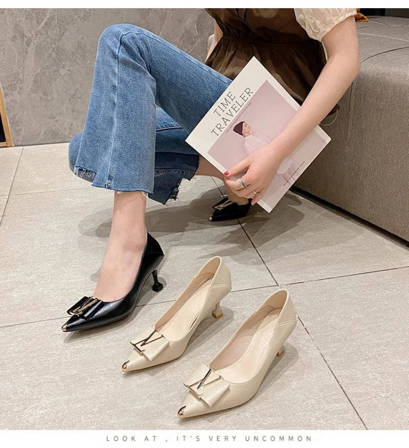 2026 Summer New Pointed-Toe Stiletto Heels, Women's Medium Height Office Pumps, Elegant Work Dress Shoes for Commuting