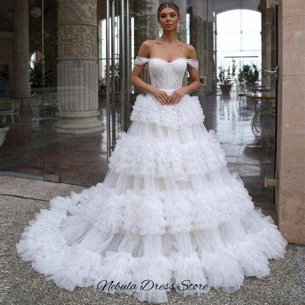 Ruched Tulle Strapless Applique Wedding Dress