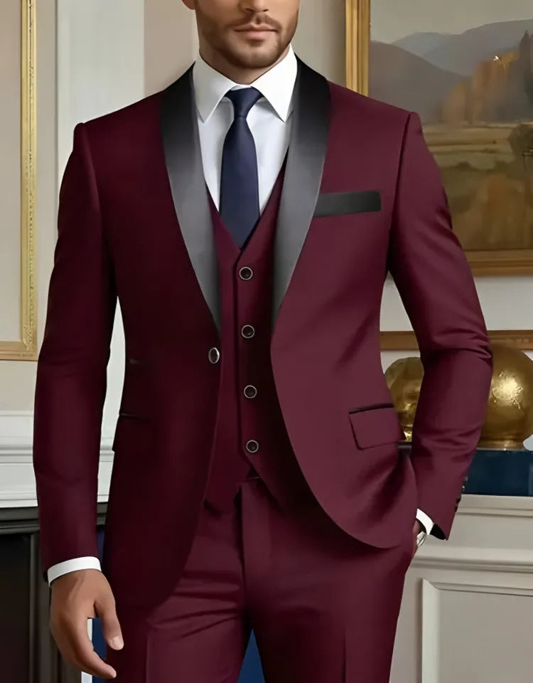 Elegant Men's Suit Sets- Slim Fit Tuxedo Set for Weddings & Formal Occasions, Black Suit