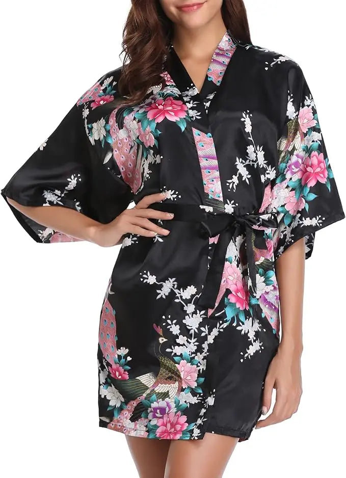 Short Satin Kimono Bridal Robe