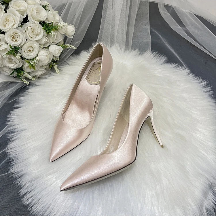 Pumps Women Shoes Wedding Shoes White High Heels Women's Satin Bridal Shoe Bridesmaid Shoes Large Size 42 43