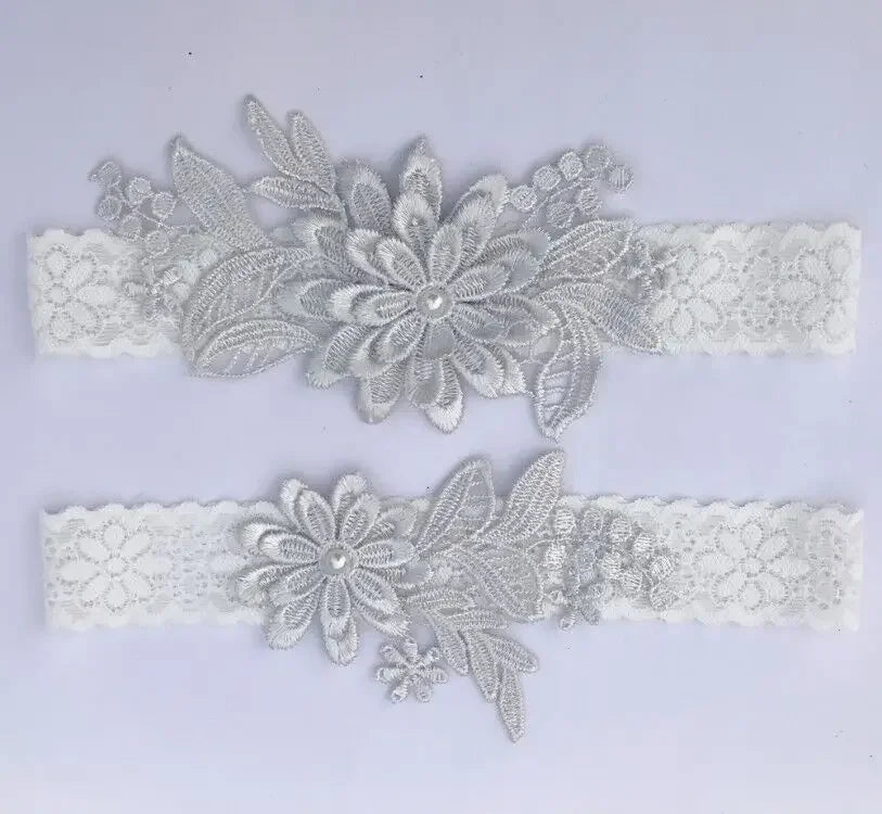 2pcs Wedding Garter  Embroidery Floral Sexy Garters Women/Female/Bride Thigh Ring Bridal Lace Leg Ring Loop Customized