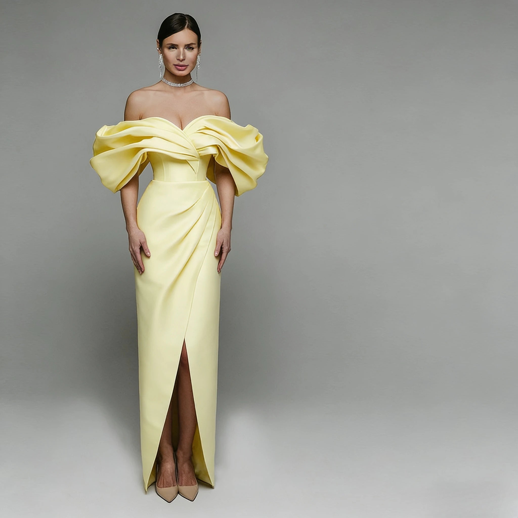 Off-Shoulder Satin Corset Prom Gown