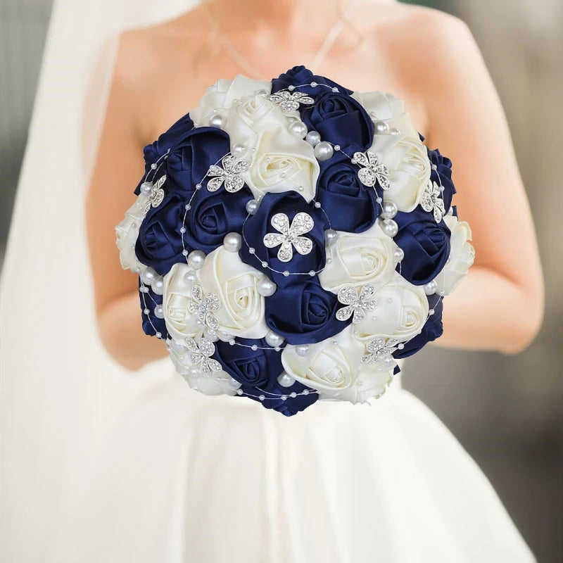 Navy Champagne Wedding Bouquet Flowers