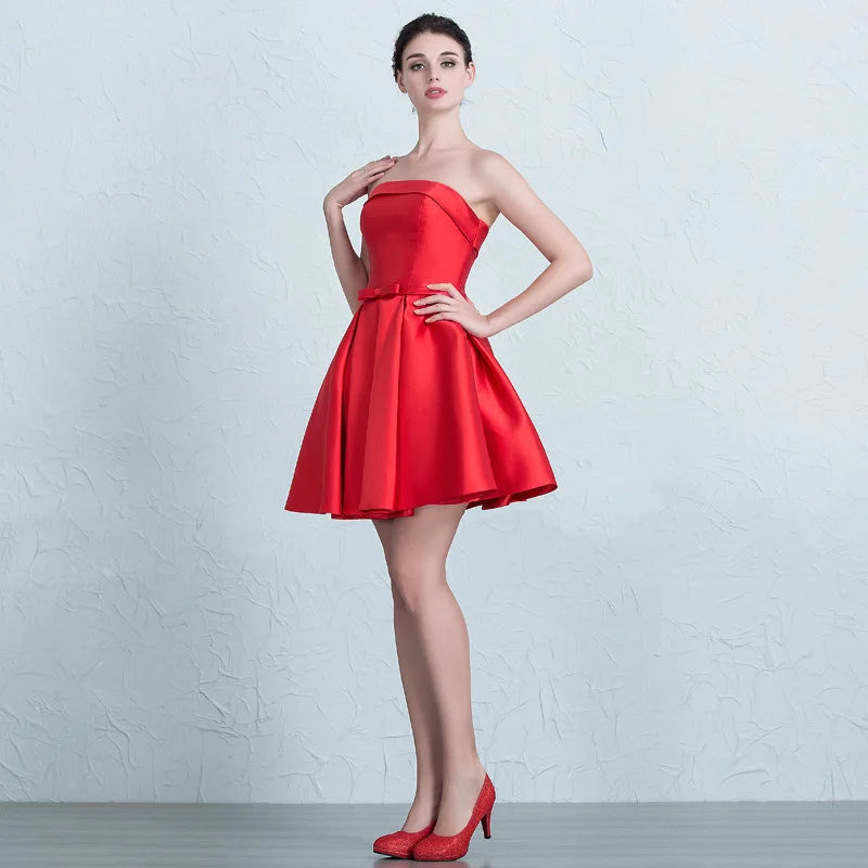 Strapless Satin Bow-Back Mini Dress
