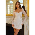 Customized Mini Skirt Square Neck Sequin Lace Wedding Dress Long Sleeves vestidos de novia Lace-up Back Short Gown After Party