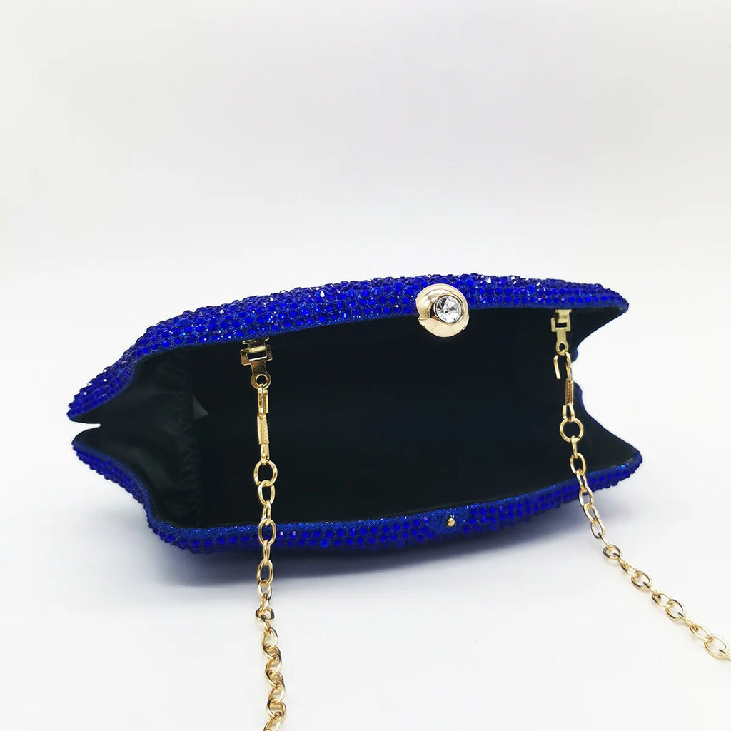 XIYUAN Women Blue/Gold/Red Crystal Bridal Clutch Silver Evening Purses Wedding Party Day Clutches Minaudiere Rhinestone Handbags
