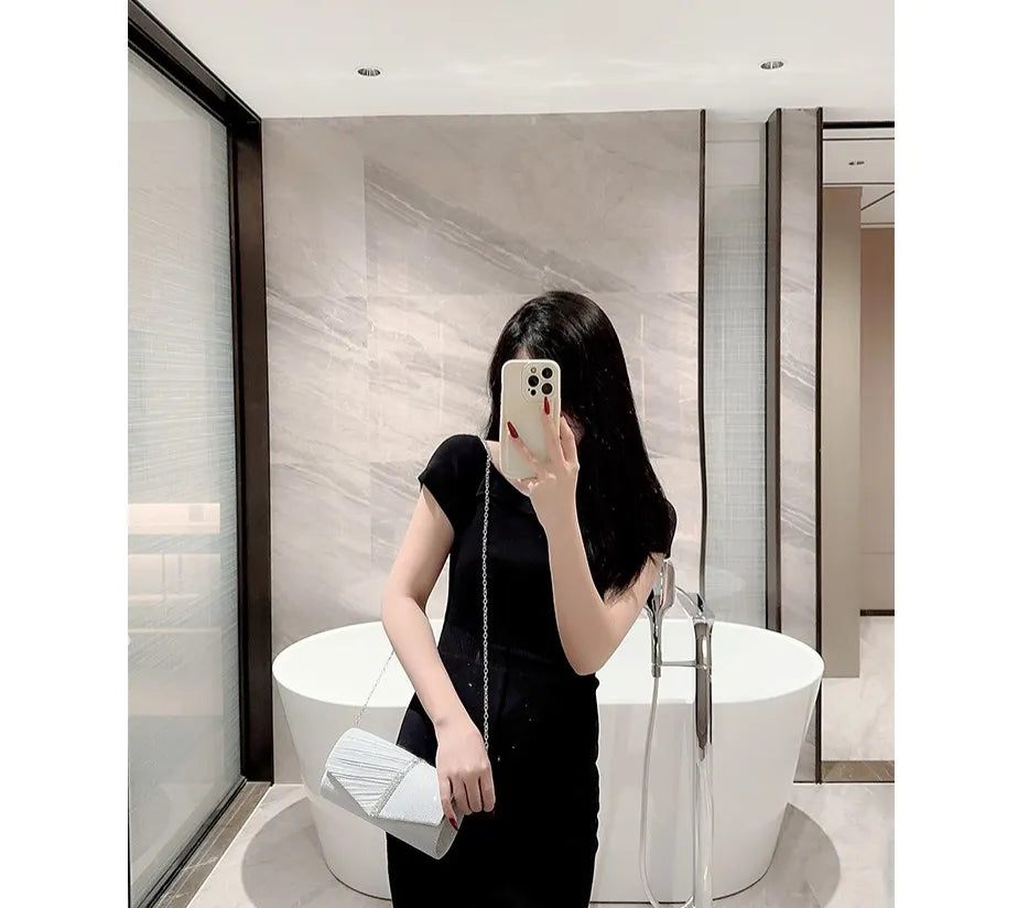 Women's Wedding Clutch Bag Luxury Rhinestone Bow Handbag Banquet Evening Party Purse Chain Diagonal Shoulder Bags For Women