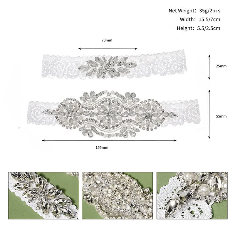 Miallo Bride Sexy Lace Flower Rhinestones Pearls Wedding Garter Belt  Bridal Thigh Leg Garter Ring For Women