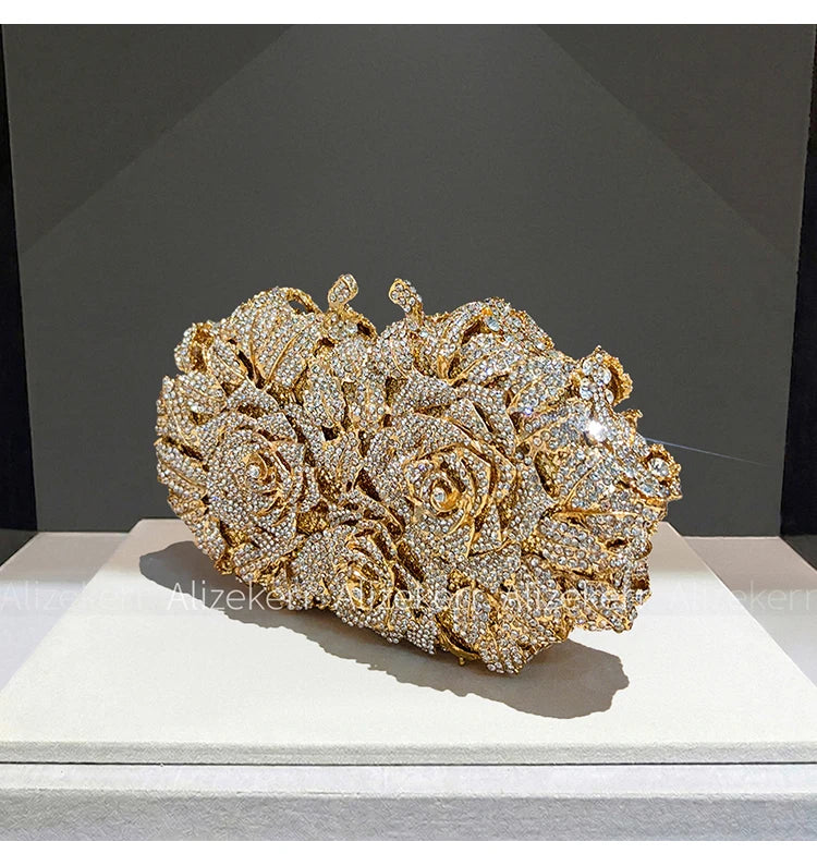 Rose Crystal Flower Evening Clutch