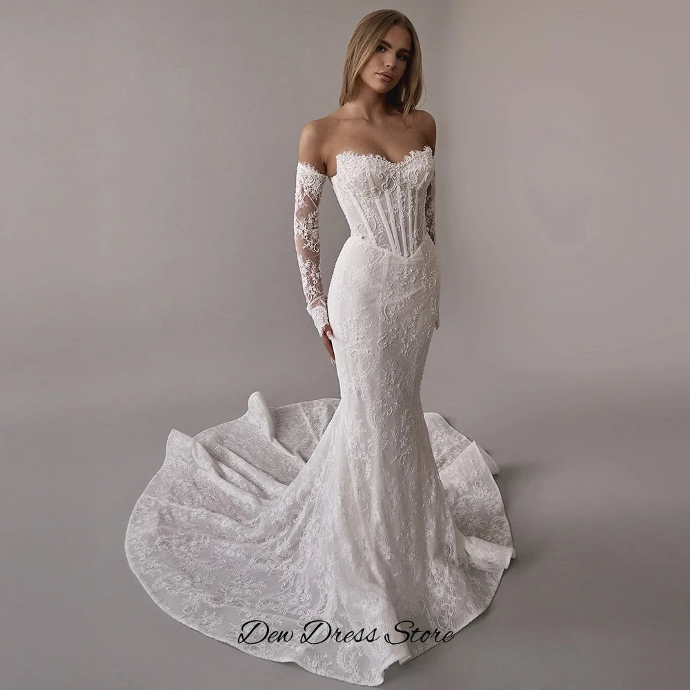 Temperament Mermaid Sleeveless Wedding Dress Elegant Organza Customized Robe de mariée Dreamy Lace Appliques Vestido De Novia