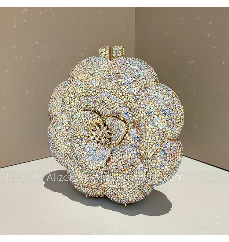 Rose-Shaped Crystal Bridal Clutch