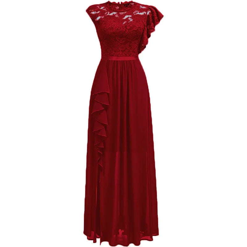 3D Flower High Slit Bridesmaid Dress