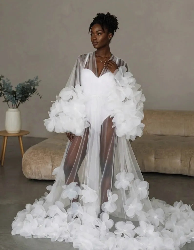 Romantic Flower Bride Robe for Bridal Wedding Gowns Photo Shoot Maternity Dressing Gown For Photography Customized