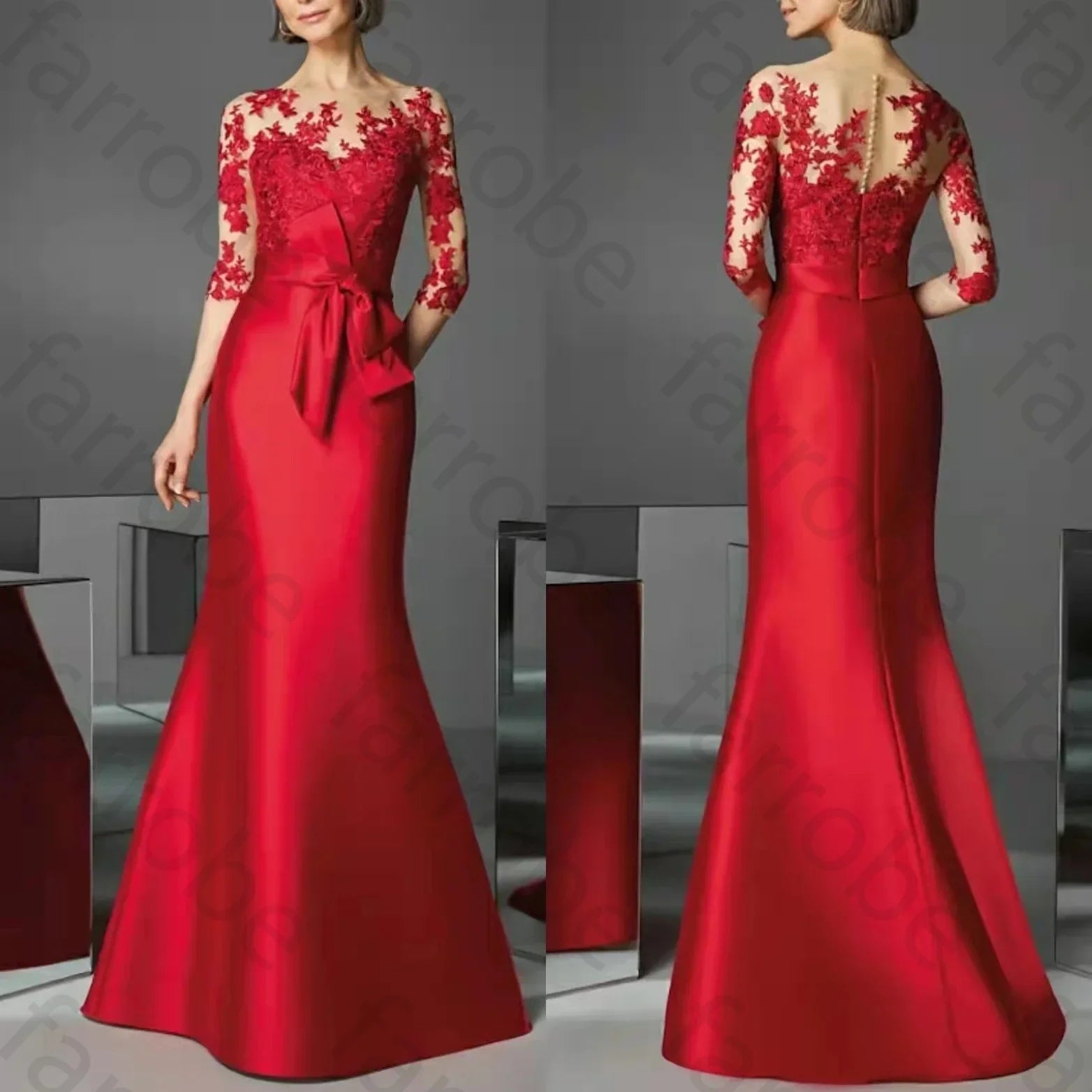 Red Satin Mermaid Mother of the Bride Dress
