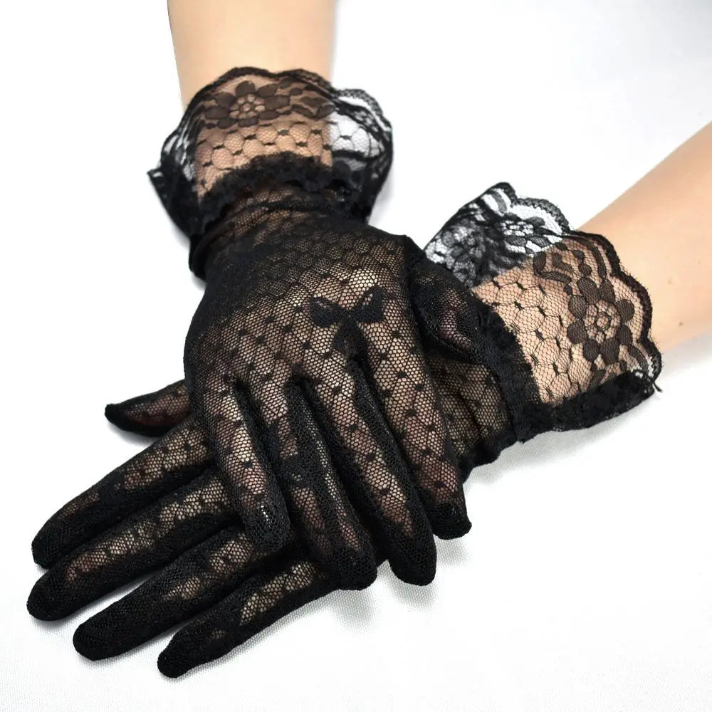 Sexy Dress Party Lace Glove Summer Sunscreen Mittens Women Mesh Bow Lace Gloves Paragraph Wedding Bride Gloves Full Finger Girls