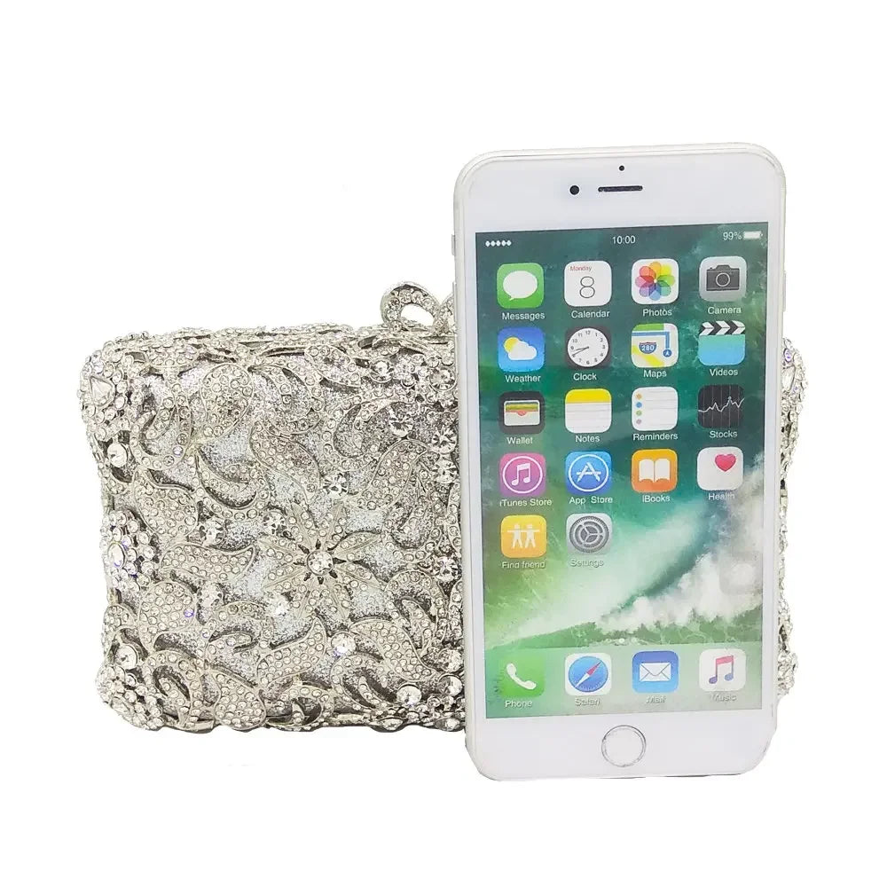 Boutique De FGG Handmade Flower Evening Bags and Clutches, Gold Rhinestone Clutch Purses and Handbags, Wedding Bridal CLutch Bag