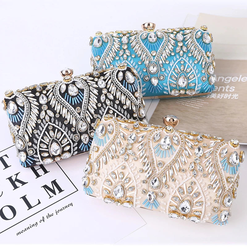 Diamond Pearl Beaded Chain Clutch