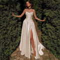 Beaded Satin A-Line Wedding Dress with Side Slit