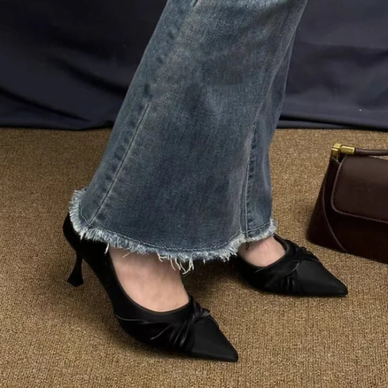 2025 Spring/Autumn New Women's Gentle Pointed Toe High Heels  - Shallow Cut Stiletto Heel Shoes, Bow Decor Elegant Shoes