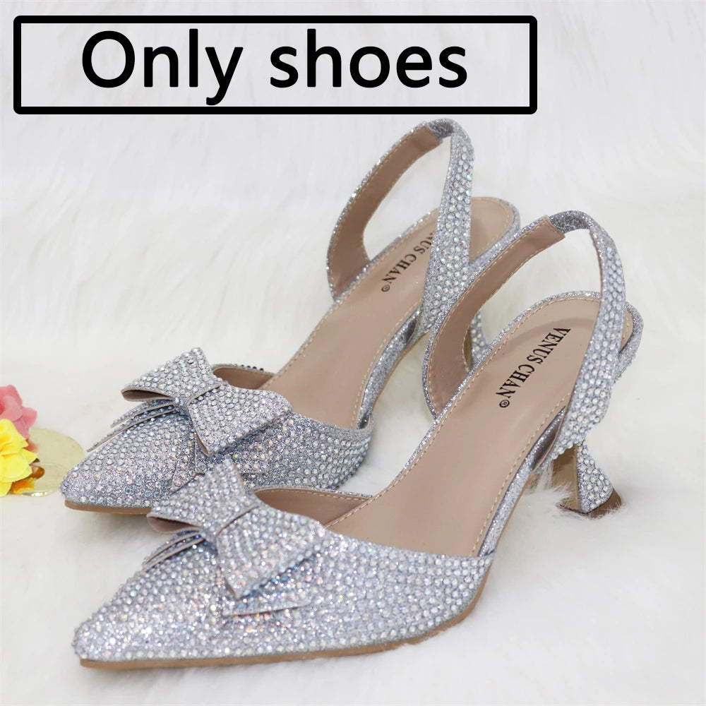 Rhinestone Bow Pointed-Toe Bridal Heel and Bag Set