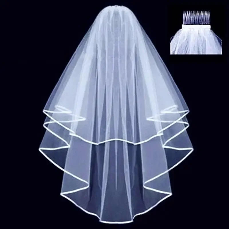Simple Ribbon Edge Soft Tulle Wedding Veils with Comb Marriage Wedding Accessories 2024