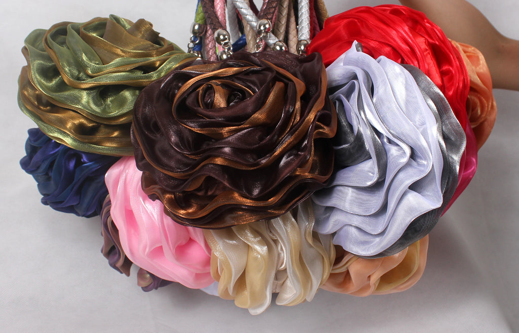 Women's Silk Wedding Clutch with Camellia Flower, Elegant Bride Evening Bag for Wedding Party Prom, Vintage Handbag