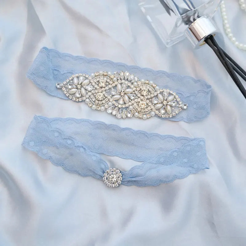 Sexy Bridal Wedding Garter Belt With Diamonds Light Blue Crystal Garters Bride Thigh Ring Leg Loops Wedding Accessories