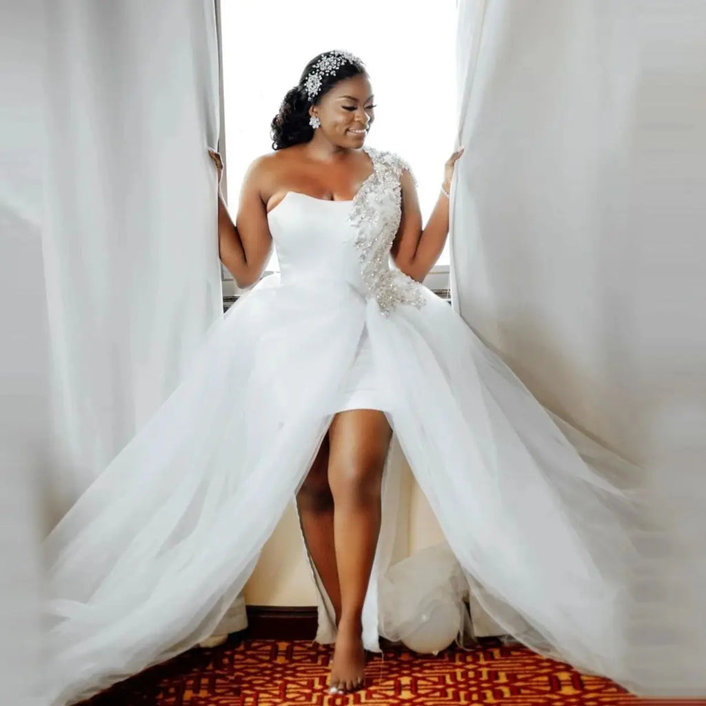 One Shoulder Bride Robe And Nightgown Customized Beading Bridal Gowns Photo shoot Maternity Dressing Gown for Photography