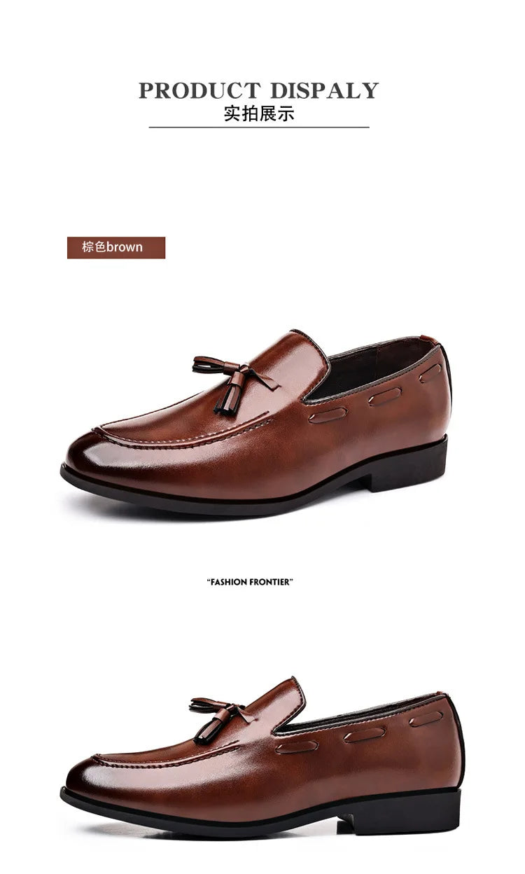 2026 New Large Size Men's Leather Shoes Business Formal Casual Wedding Knot Shoes round Toe Flat Heel Rubber Outsole