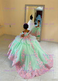 Off-Shoulder Blue Flower Girl Dress