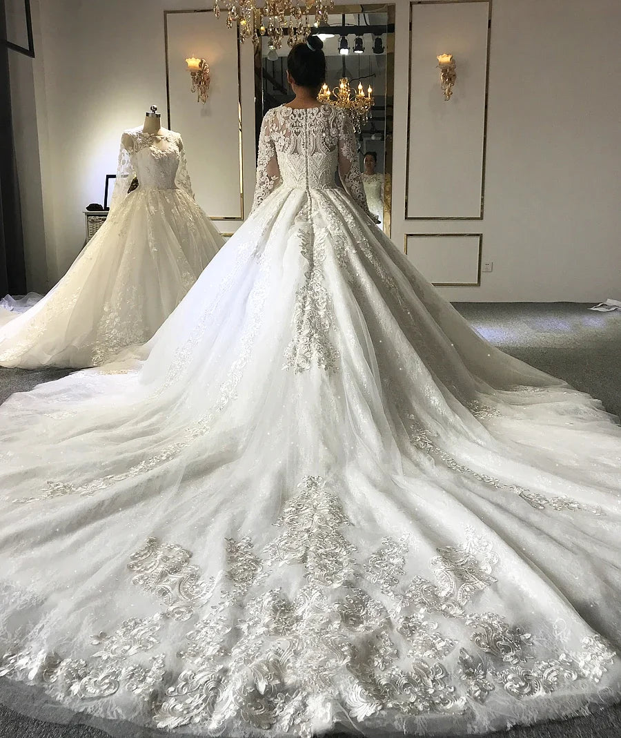 Customized Bridal Dress Muslim Wedding Dress With Full Lace Sleeves amanda novias oficial