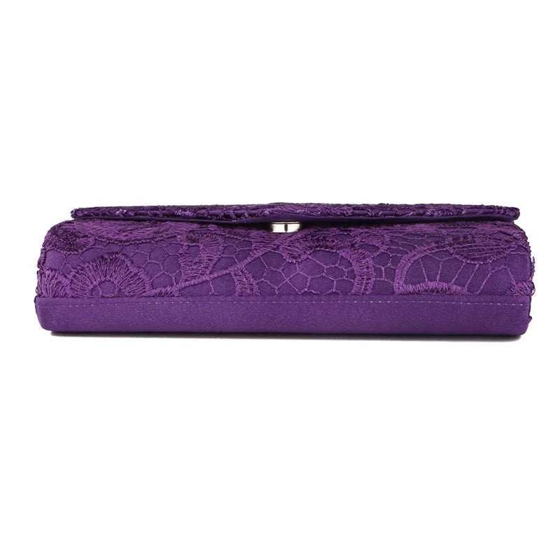 Ladies Silk Evening Bag Vintage Elegant Purple Lace Flower Bridal Clutches For Women Party Handbag Prom Chain Shoulder Bag Purse