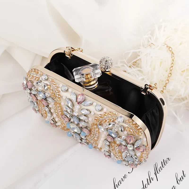 Women's Bridal Clutch Evening Bag Crystal Handbag with Chain Shoulder Strap for Party Wedding Female Fashion Accessory