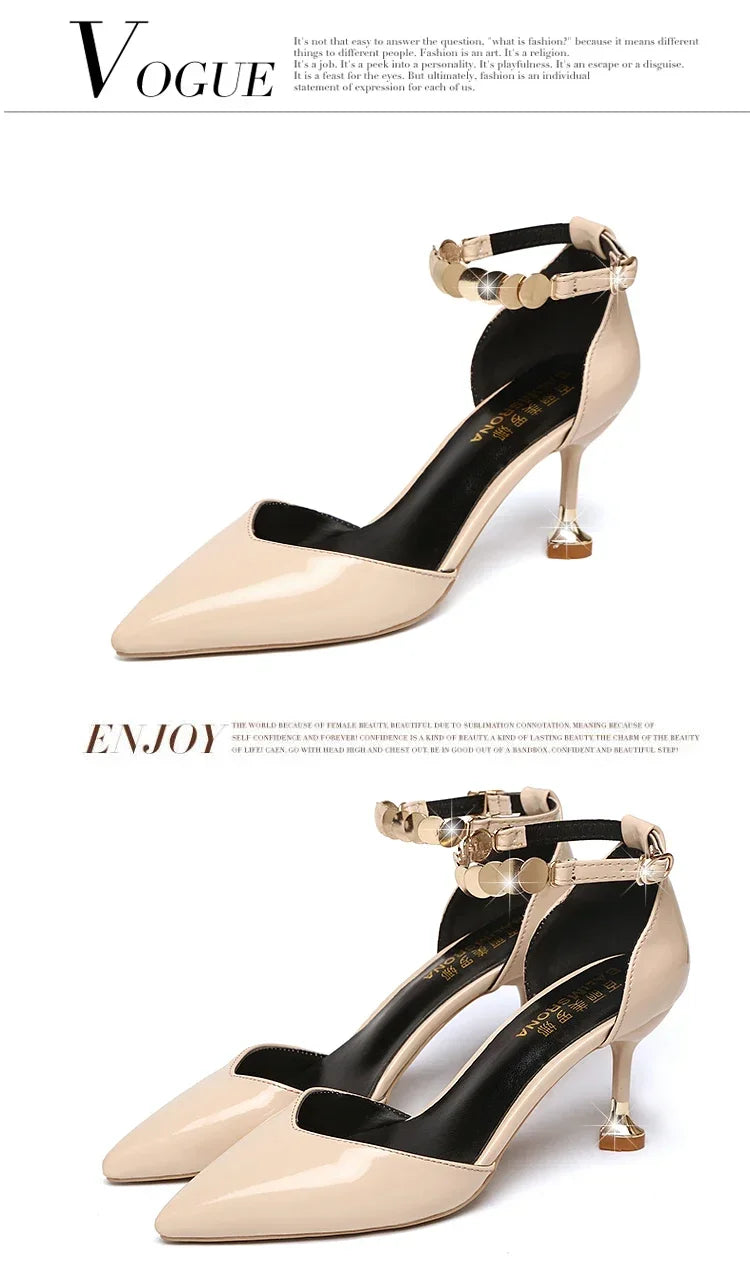 2025 Zapatos De Mujer Women Fashion Sweet Pointed Toe Buckles Strap Stiletto Heels Lady Cool Red Party Heel Shoes White Heels