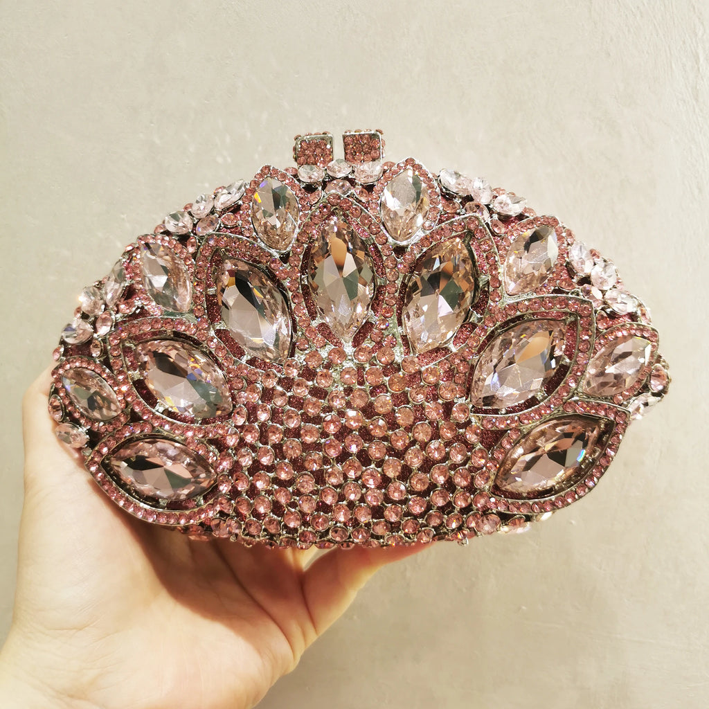 Fan Big Stone Rhinestone Wedding Purse White Clear Evening Bridal Clutch Luxury Women’s Crystal Party Prom Handbag Formal Bag