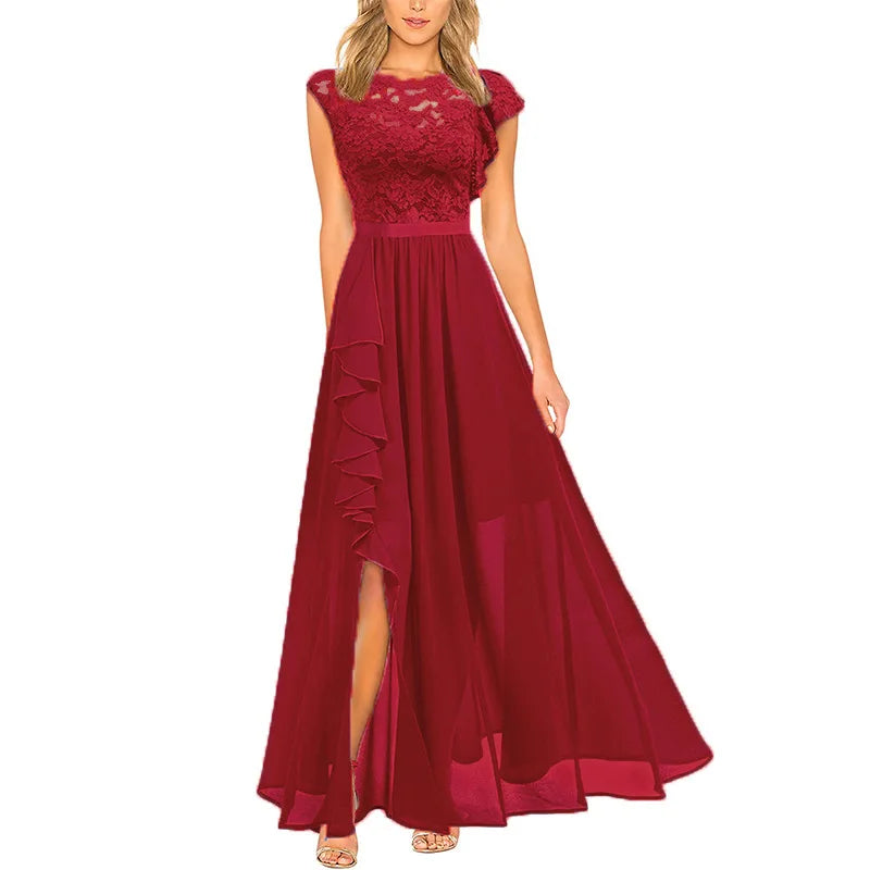 3D Flower High Slit Bridesmaid Dress