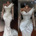 Muslim Wedding Dresses Black Girls Mermaid Long Sleeves Beaded Middle East Saudi Arabia Bridal Gowns Saudi Arabia Customized