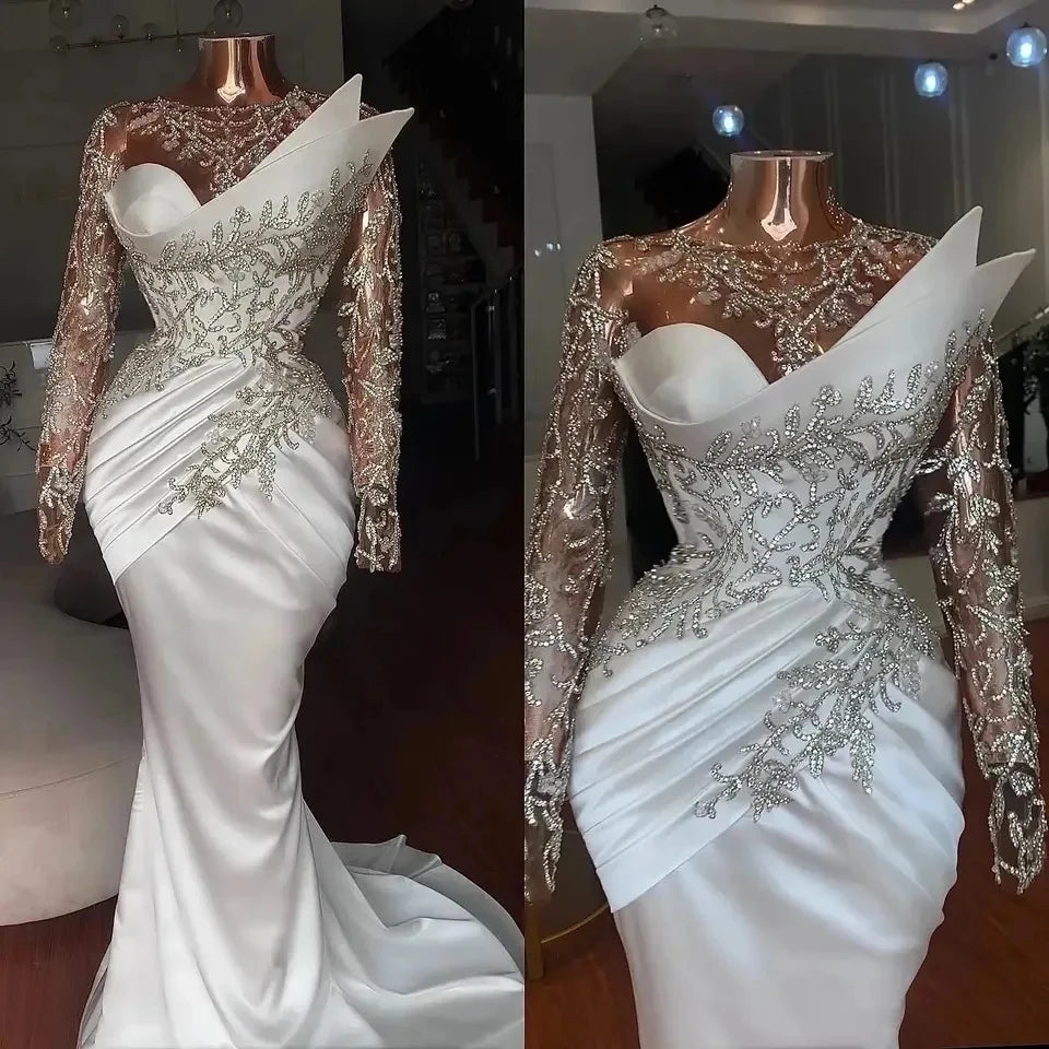 Muslim Wedding Dresses Black Girls Mermaid Long Sleeves Beaded Middle East Saudi Arabia Bridal Gowns Saudi Arabia Customized