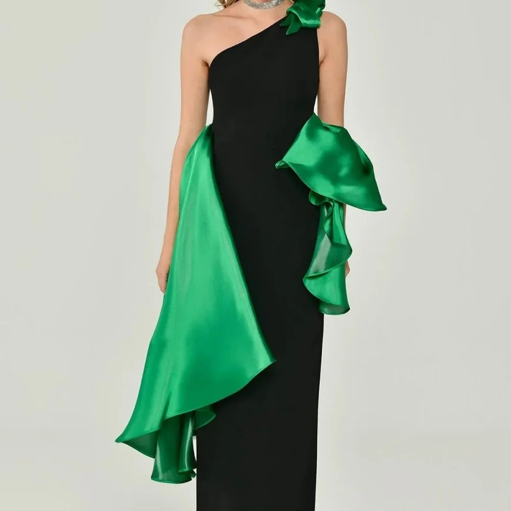 One Shoulder Contrast Bow Mother of the Bride Dress