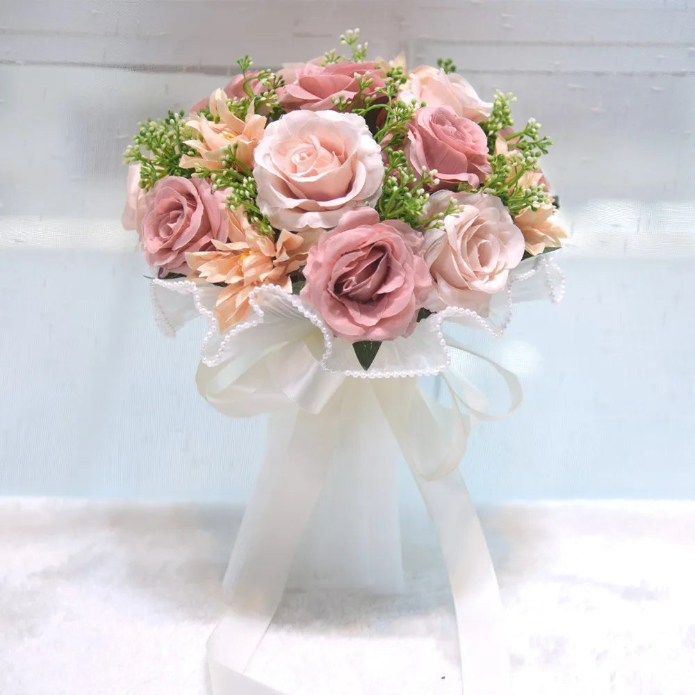 Handmade Silk Rose, Peony, and Dahlia Bridal Bouquet