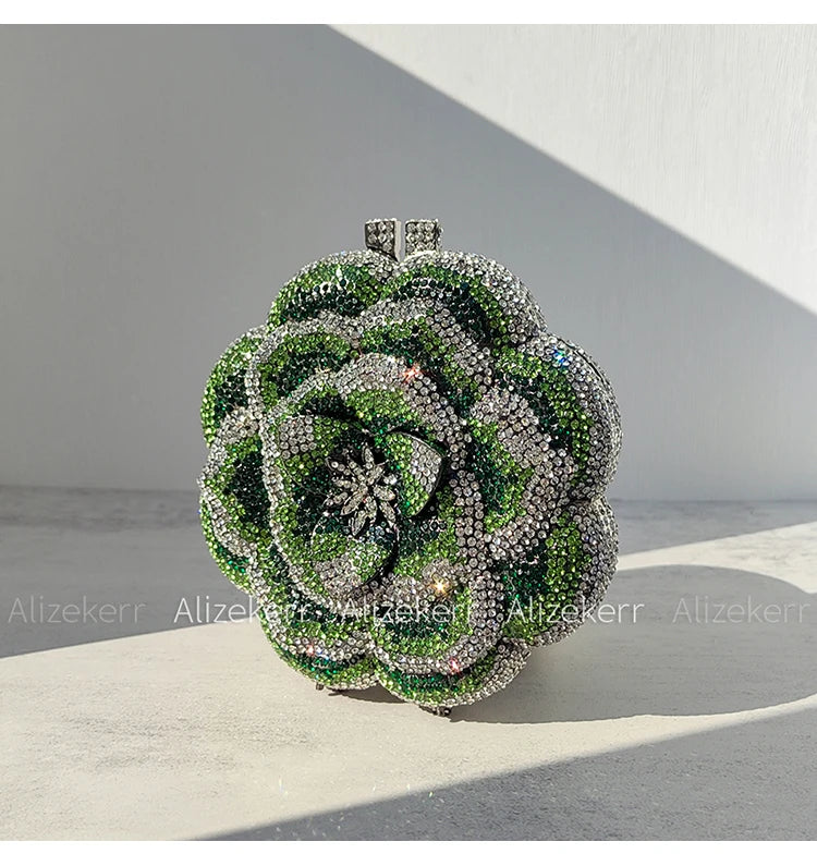 Rose-Shaped Crystal Bridal Clutch