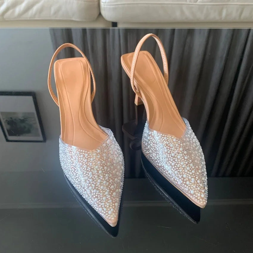 Pearl Slingback Pointed-Toe Heels