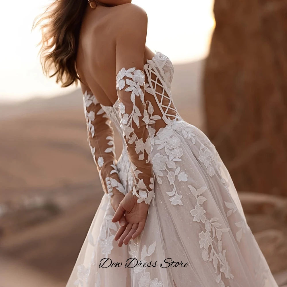 Sweetheart Applique Tulle A-Line Wedding Dress